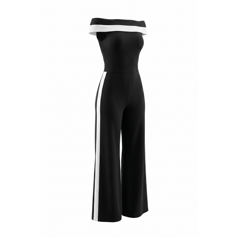 Shop17 Fallen Jumpsuit Black White Off Shoulder Wide Leg Stripe‎ Small NEW